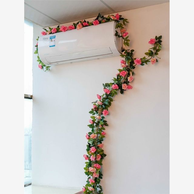 Simulated rose vine fake flower rattan air conditioning pipe stairs balcony decoration covering railing plastic vine plants