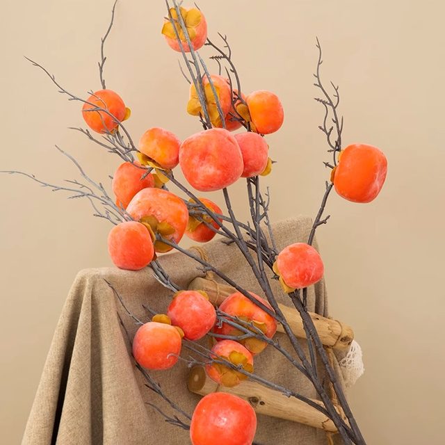 Simulated persimmon fruit fake flowers 7 persimmon branches persimmon Ruyi flower arrangement ornaments living room decoration dried flower decoration