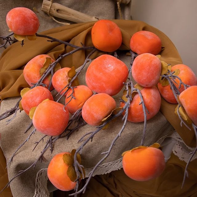 Simulated persimmon fruit fake flowers 7 persimmon branches persimmon Ruyi flower arrangement ornaments living room decoration dried flower decoration