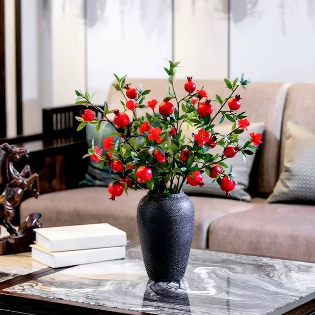 Pomegranate flowers fake flowers simulated flowers decoration red fortune fruit persimmon living room entrance bionic flowers bouquet decorative ornaments