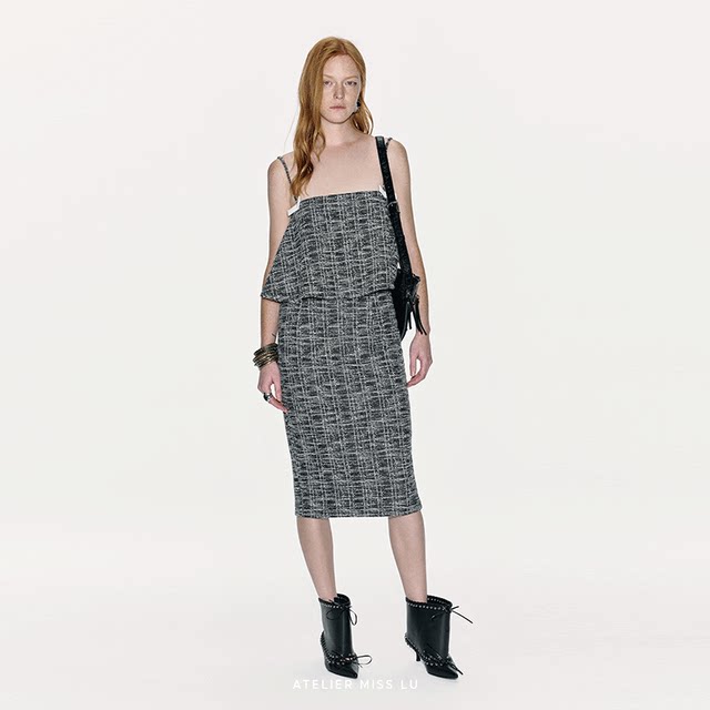 AtelierMissLu2025 spring and summer small fragrance style slim pencil elastic skirt short skirt