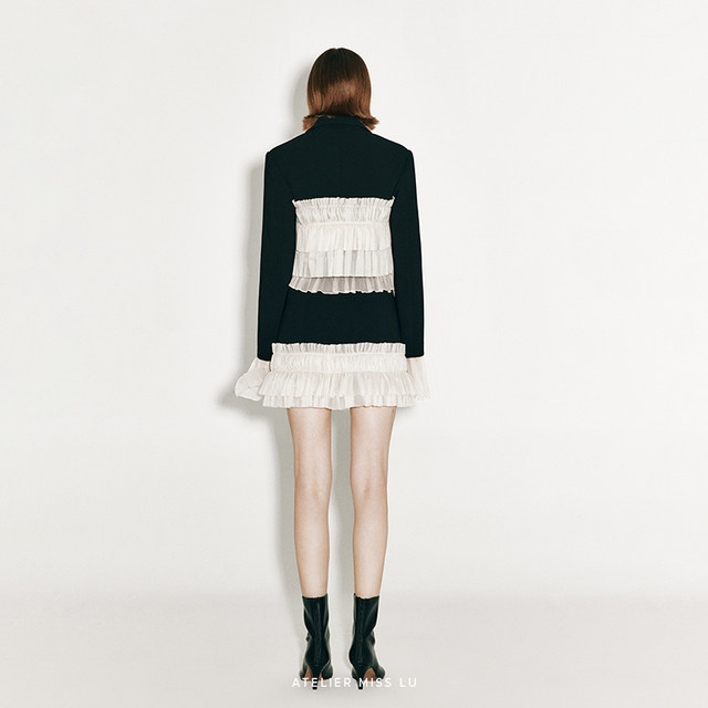 AtelierMissLu2024 autumn and winter multi-layer soft yarn splicing small A-line short skirt
