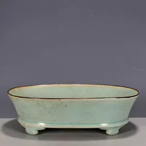 宋時代汝窯天青釉花口水仙盆唐物中国美術工芸品高さ7cm 直径28cm