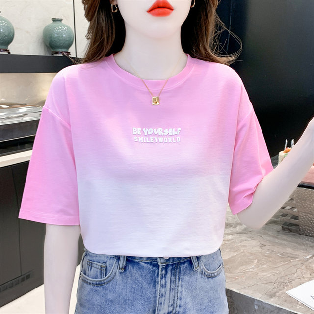 Fashion tie-dye pure cotton white T-shirt for women short-sleeved summer 2025 new loose casual design niche top
