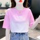 Fashion tie-dye pure cotton white T-shirt for women short-sleeved summer 2025 new loose casual design niche top
