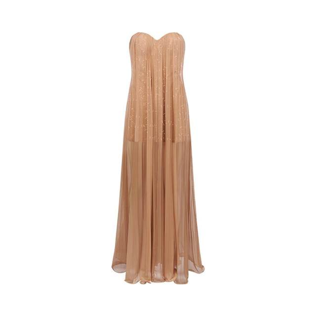 
Sheer Luck New Summer Thea Dress Women's Off-Shoulder Mesh Pleated Strapbreast Dress Seaside Vacation