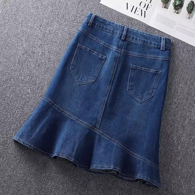 Fishtail denim skirt and skirt for women 2025 new autumn A-line hip versatile high-waisted slim ruffle skirt