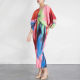 Miyake pleated high-end dress for women 2024 spring and autumn new retro printed large-size 7-quarter sleeve V-neck midi skirt