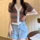 
Colorful V-neck Short Short Sleeve T-shirt for Women's Summer 2025 New High-end Rainbow Dopamine Ice Silk Knitted Half-Sleeve Top