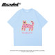 Korean style pink round neck short-sleeved T-shirt for women ins fashion brand cartoon printed half-sleeved trendy brand large-size base shirt