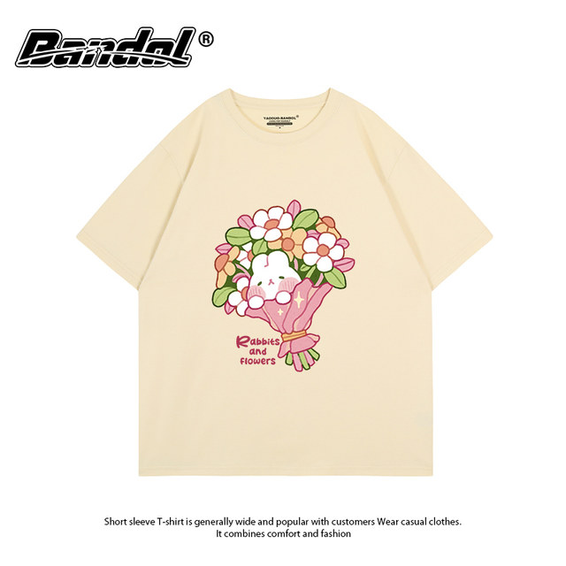 The new Korean version of the cute style cartoon printing polished short -sleeved T -shirt female early autumn chIC girl versatile round collar base
