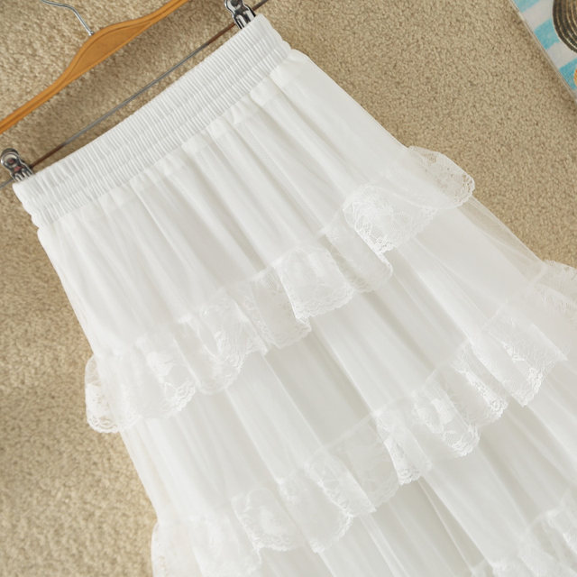 Sweet lace skirt for women in autumn and winter new multi-layer cake skirt for women with fluffy skirt spliced ​​mesh a-line skirt for gauze skirt