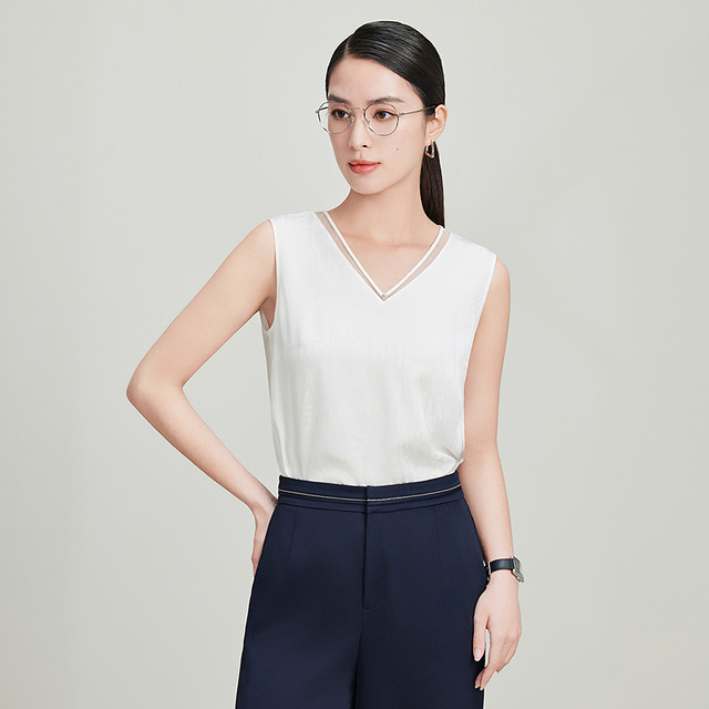 Yingzhishang white acetic acid suspender vest for women 2025 new suit inner bottom shirt high-end V-neck top