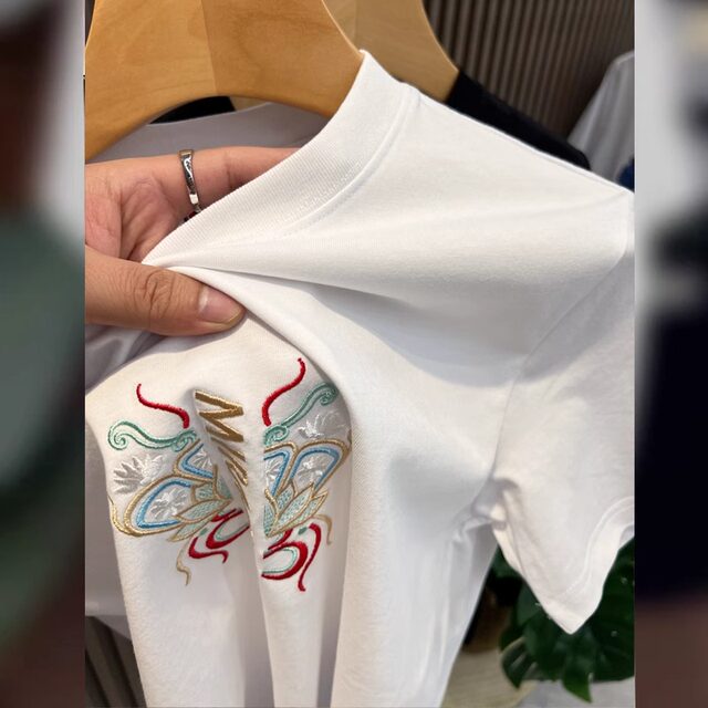 Extra large size 300 Jin [Jin equals 0.5 kg] Summer national trend national style embroidered short-sleeved T-shirt men and women's round neck top T-shirt base shirt