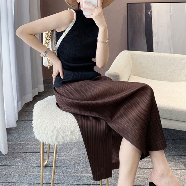 Pleated elastic skirt Spring and summer 2025 new hip-covered long skirt slim and slim pencil Miyake skirt 003
