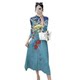 Sanzhai dress female early autumn new autumn new seven -point sleeve half -neck high -end print folds fashion commuting long skirt 072
