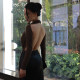 Sister Sun Zhihui's outline sexy outfit wearing deep V-leading green long-sleeved backless jumpsuit top for women
