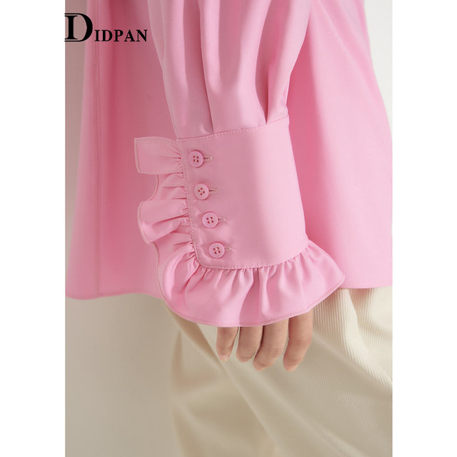 IDPAN Spring New Temperament Commuter Ear Small Stand Collar Design Pinching Woman Long Sleeve Silhouette Shirt