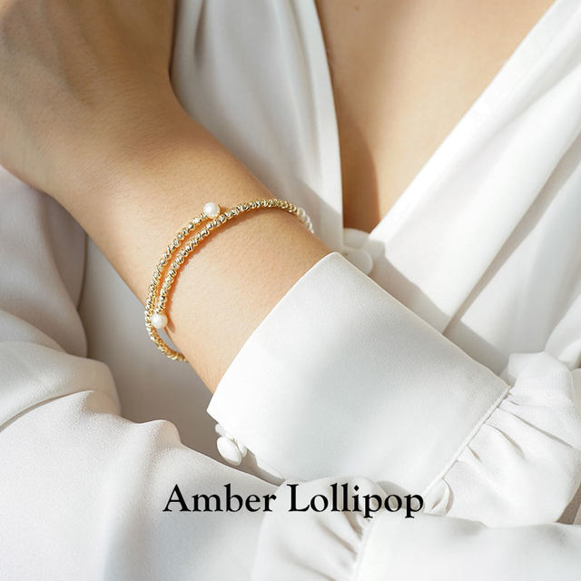 Amber Loli Freshwater Pearl Bracelet Women's Versatile Exquisite Bracelet Niche Beaded Bracelet Open Bracelet