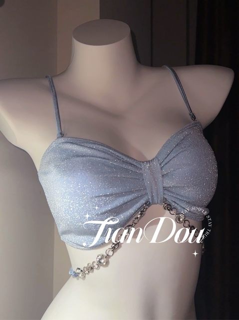 Advanced texture diamond chain split three -piece swimming dress skirt Bikini chain gathers swimwear
