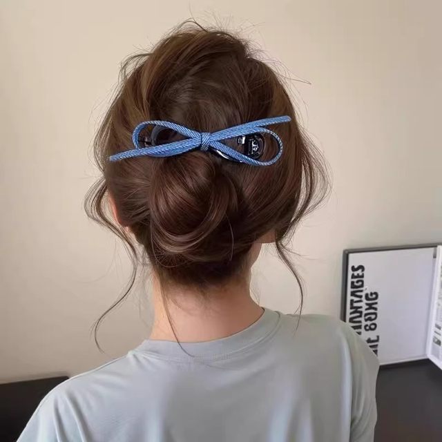 Retro denim bow twisted clip female high-end 2025 new style one-line clip back head hair clip hair accessories