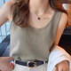 Large size white waffle suspender vest for women 2025 new fat mm wear outside and inside casual sleeveless base top