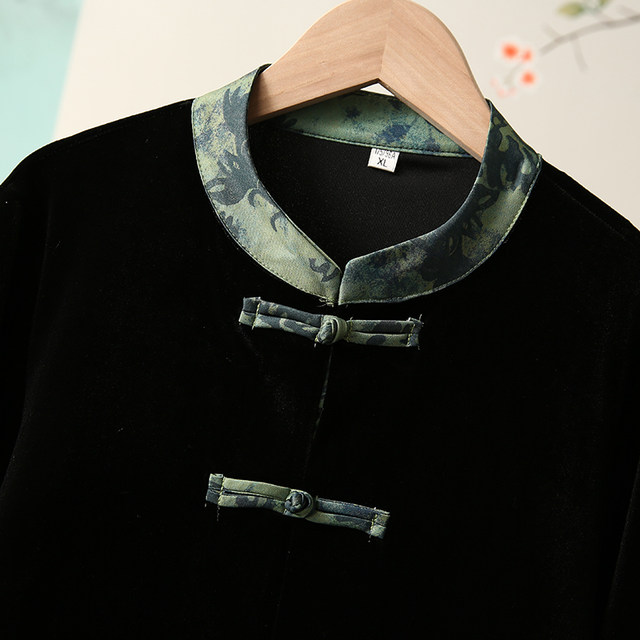 Mom Spring Velvet Suit Middle-aged and Elderly Women's New Chinese Style Patch Top Spring and Autumn Clothes Grandma Tang Fashion