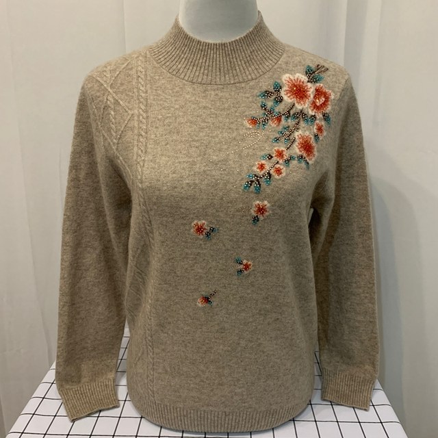 Mother's clothing 100% pure wool sweater thickened middle-aged and elderly women's half turtleneck bottoming shirt autumn and winter high-end western style sweater