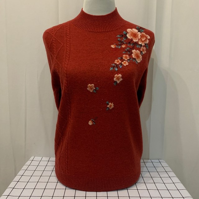 Mother's clothing 100% pure wool sweater thickened middle-aged and elderly women's half turtleneck bottoming shirt autumn and winter high-end western style sweater