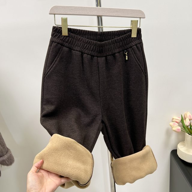 Middle-aged and elderly women's pants mother autumn and winter pants fashionable straight-leg pants wearing elastic waist casual small grandma pants
