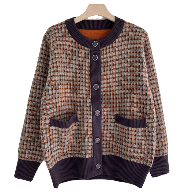 Grandma's autumn and winter velvet thickened sweater jacket for middle-aged and elderly women's warm clothing wife's mother's knitted wool cardigan