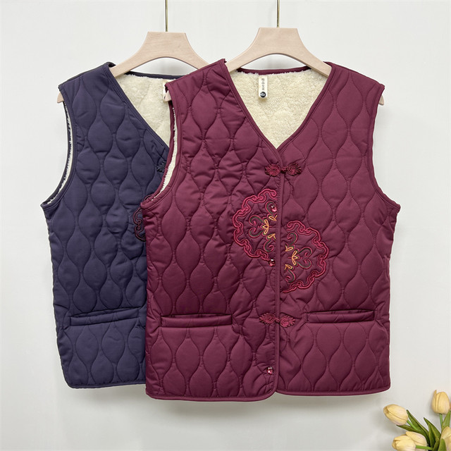 Grandma's winter velvet vest, middle-aged and elderly warm vest, female mother's sleeveless top, elderly thickened vest
