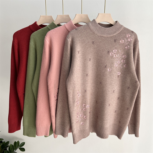 Mother's winter velvet sweater, new style bottoming shirt, middle-aged and elderly women's all-in-one velvet thickened knitted top