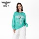BOYLONDON Spring Men and Women's Same Pearl Light Embroidered Peacock Blue Simple Casual Pullover Sweatshirt N03001