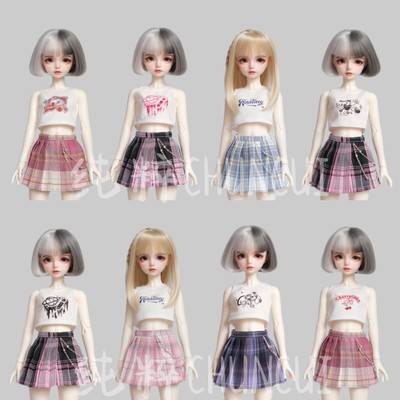 taobao agent BJD4 points 6 points, 5 points, 3 points, fat 4 Xiongmei OB24 small cloth Blythe baby clothes white vest pleated skirt