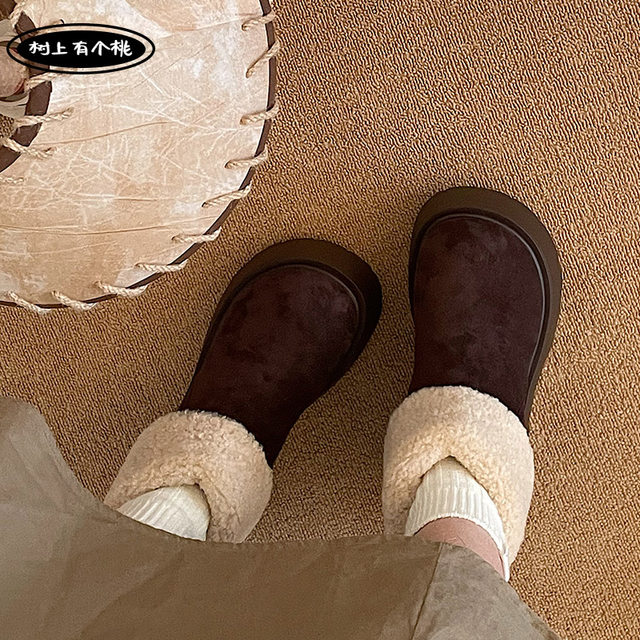 There is a peach in the tree retro thick-soled snow boots for women 2025 autumn new versatile increased height plus velvet thickened cotton shoes