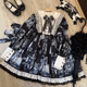 Korean mushroom cool {exclusive}~original design antique cat lolita dress gothic style dark long-sleeved op dress