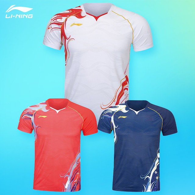 Li Ning badminton uniform sportswear summer youth team competition suit quick dry short-sleeved T-shirt sportswear AAYU225