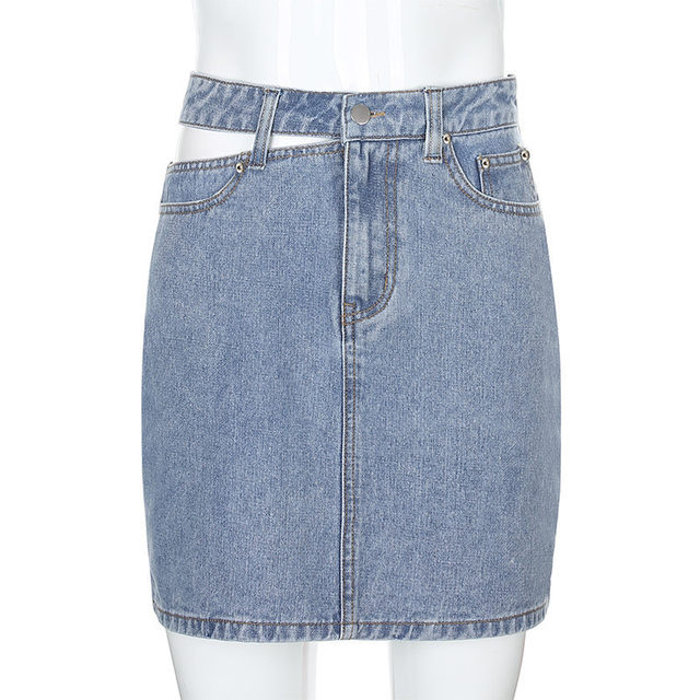SUMMER CUTOUT Button Denim Pocket SKIRT Summer Summer Spanking Pocket Denim Skirt
