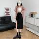 Folding zipper split skirt Female summer high waist irregular A -line skirt Small Korean versatile mid -length skirt
