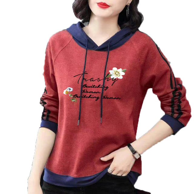 Decreased Clearance Clear Hooding Patching Switching Cotton Sweatshirt Girl 2022 Spring New Western Qi Age Skinth and Loose and Moisturizer
