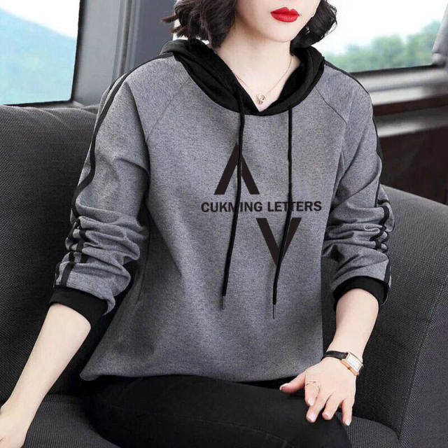Decreased Clearance Clear Hooding Patching Switching Cotton Sweatshirt Girl 2022 Spring New Western Qi Age Skinth and Loose and Moisturizer
