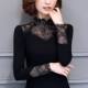 Lace bottoming shirt for women, fashionable and slim, black, versatile, mid-high collar, thin, spring, autumn and winter singles, long sleeves