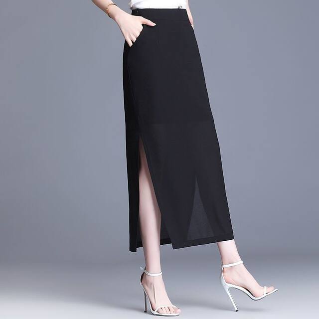 Chiffon skirt for women in summer high waist 2025 new floral hip skirt slit drooping temperament one-step long skirt