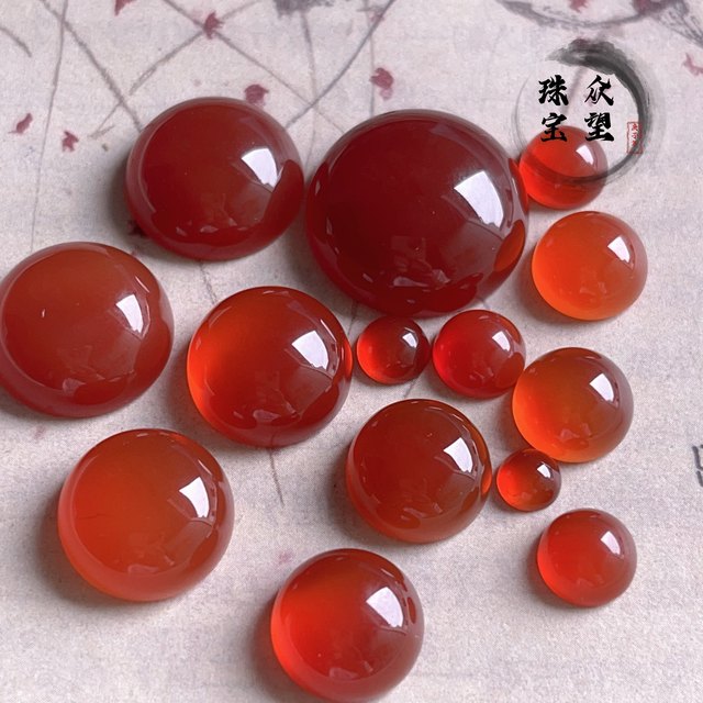 Natural red agate round oval drop-shaped ring surface flat bottom non-hole inlaid patch diy ring pendant earrings