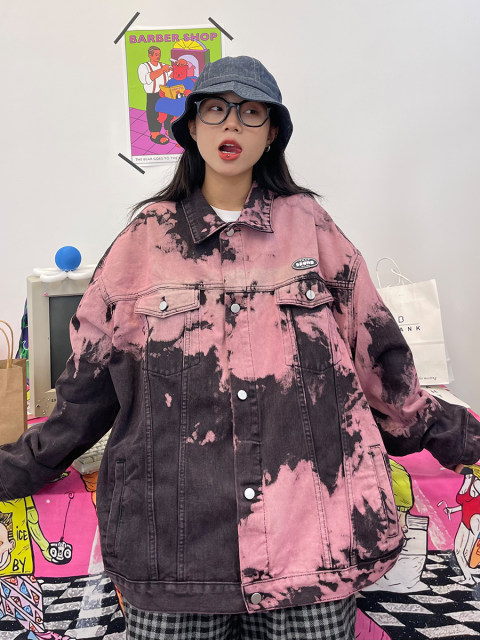 Extra large size 300Jin [Jin equals 0.5 kg] tie-dyeed old hip-hop dark spring new jacket versatile loose Hong Kong style denim jacket