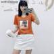 2025 summer new Korean version V-neck print pattern casual cotton slim irregular short-sleeved T-shirt trendy