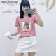 2025 summer new Korean version V-neck print pattern casual cotton slim irregular short-sleeved T-shirt trendy