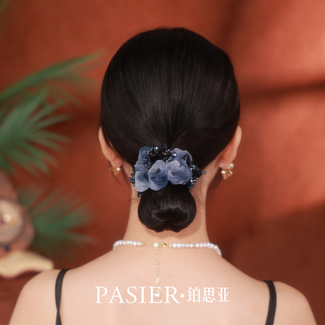 Bosiya ink-dyed large intestine hair band for women 2025 new style national style hair tie rubber band high ponytail flower hair accessory