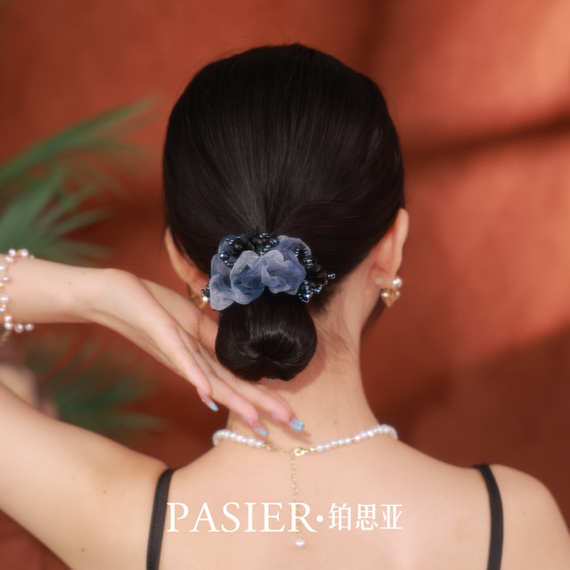 Bosiya ink-dyed large intestine hair band for women 2025 new style national style hair tie rubber band high ponytail flower hair accessory